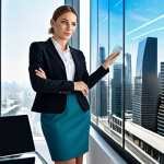 **

"A successful businesswoman in a tailored blazer and pencil skirt, confidently presenting data on a holographic display in a bright, modern office overlooking a bustling city, fully clothed, appropriate attire, safe for work, perfect anatomy, natural proportions, professional photography, high quality, corporate setting, dynamic composition."

**