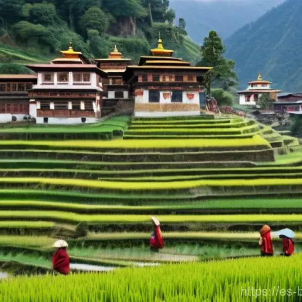 부탄 국왕과 왕실 - **"Gross National Happiness in a Bhutanese Village"**
A serene and vibrant image capturing the e...