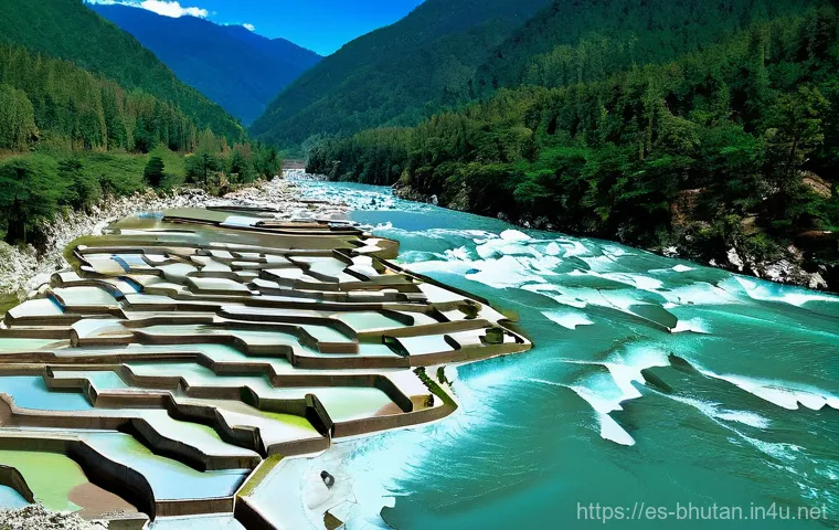 부탄 경제와 주요 산업 - A captivating image illustrating high-value, low-impact tourism in Bhutan. A small, diverse group of...