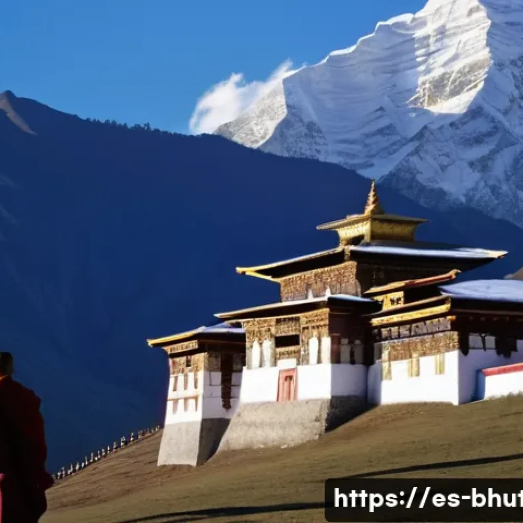 부탄과 티베트의 관계 - **Prompt:** A serene and majestic scene depicting an ancient Vajrayana Buddhist monastery nestled hi...