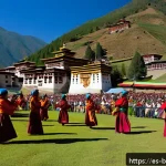 Home 19 부탄 국민과 여행객의 상호 작용 - A vibrant Bhutanese festival scene in Paro valley, featuring traditionally dressed locals and visito...
