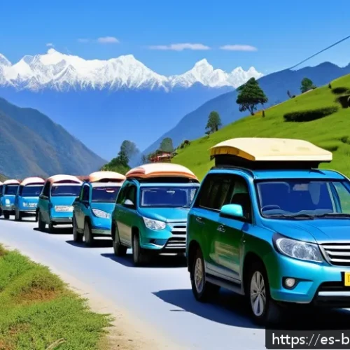 Home 30 부탄의 차 문화 - A serene mountain road in Bhutan winding through lush green forests under a clear blue sky, featurin...